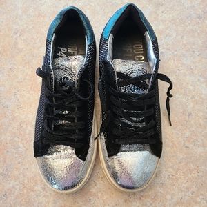 P448 Metallic Silver and Black Sneakers in Size 40